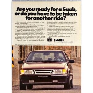 SAAB 9000 Turbo "Among the World's Safest Cars" Vintage Print Ad 1989